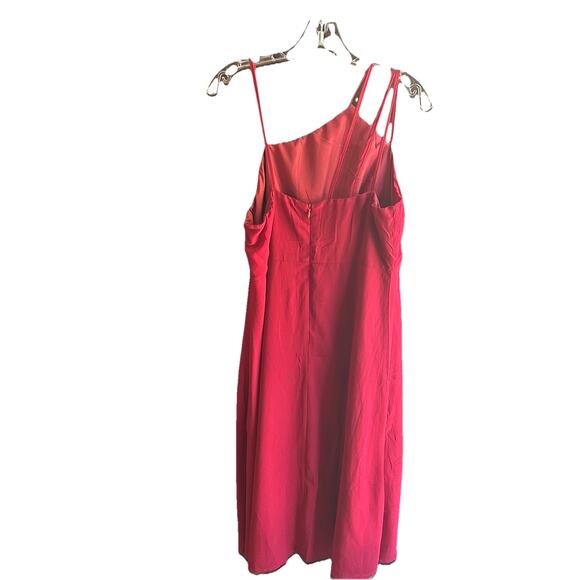 Red Asymmetrical Strapy Dress Women's Size Large Lined Side Slits Midi NWOT - Picture 3 of 7